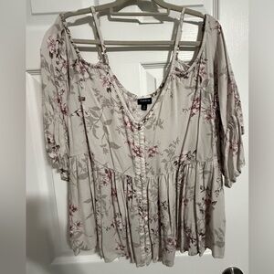 Torrid Floral Blouse - Cream and Pink